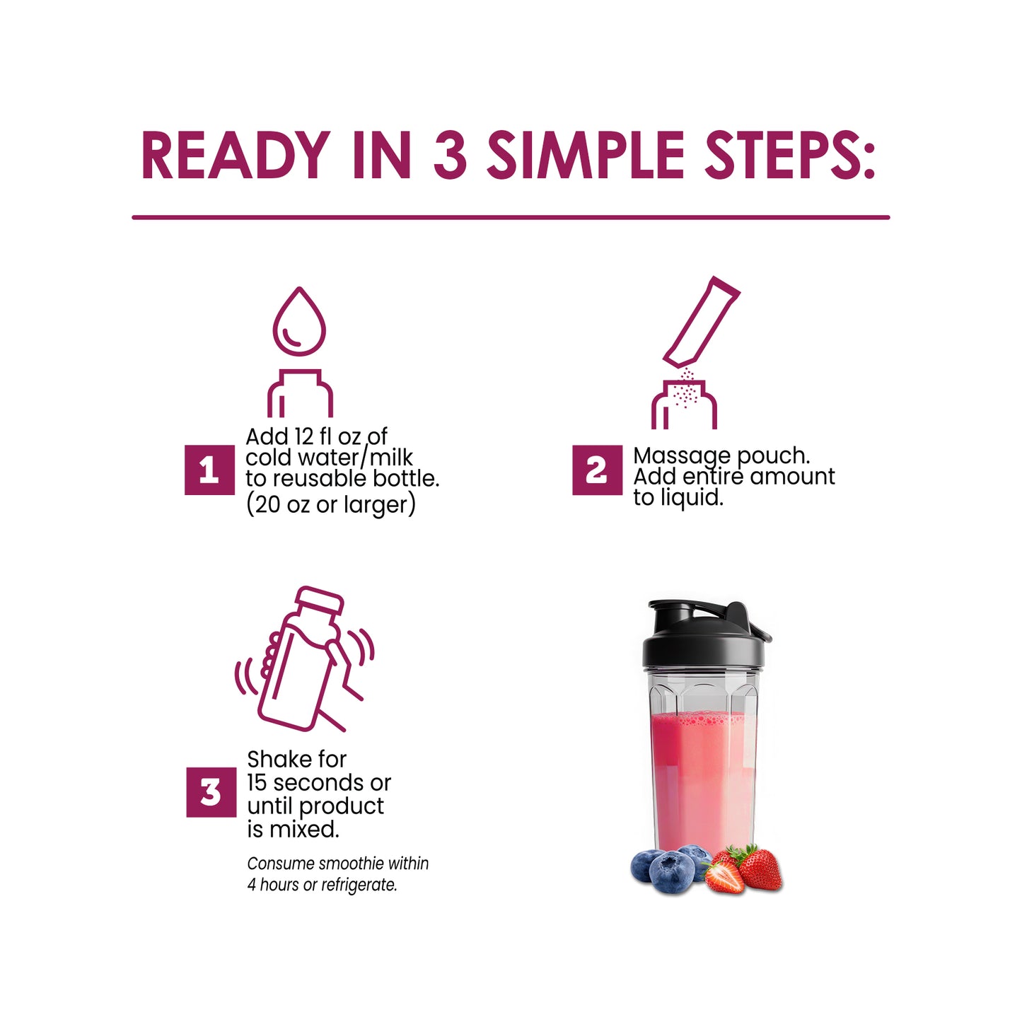 PRōT Protein Smoothie Mix - Mixed Berry | 2.8 oz Single-Serve Pouch