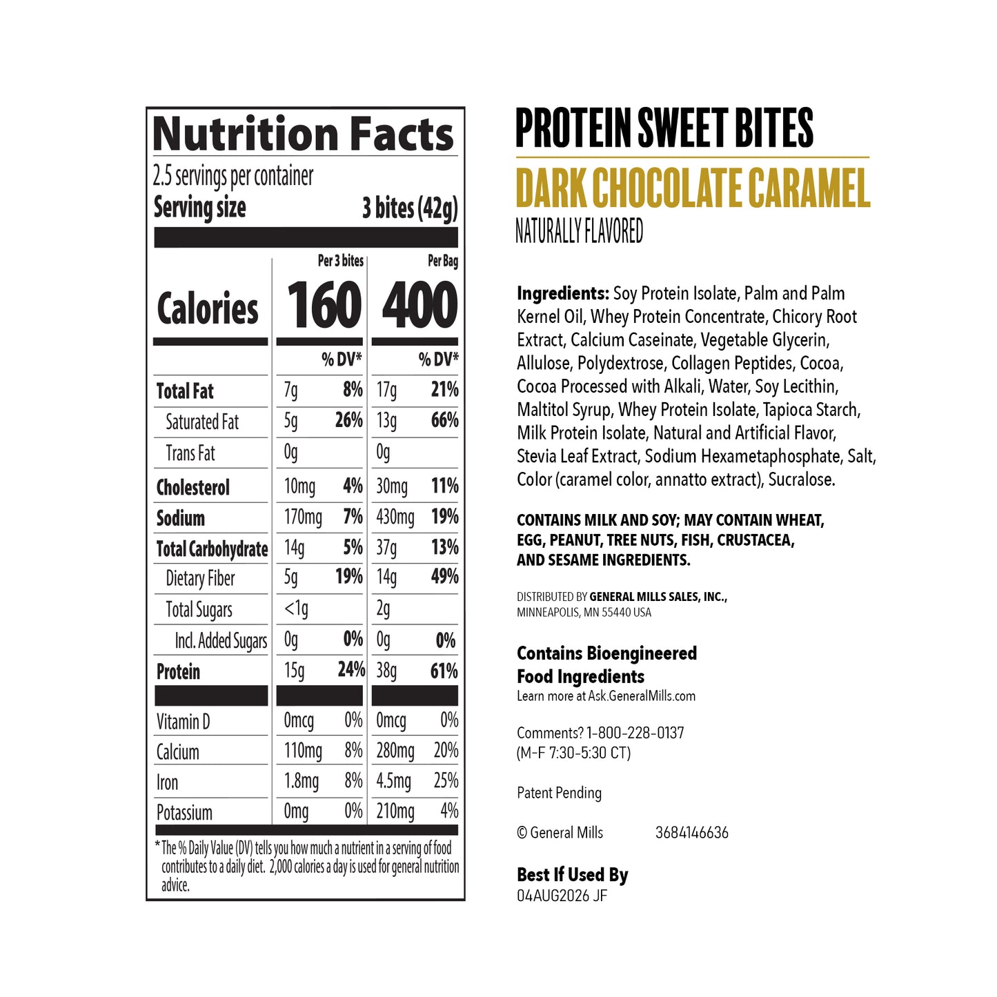 PRōT Edge™ Chewy Protein Sweet Bites - Dark Chocolate Caramel | 3.8 oz Resealable Pouch