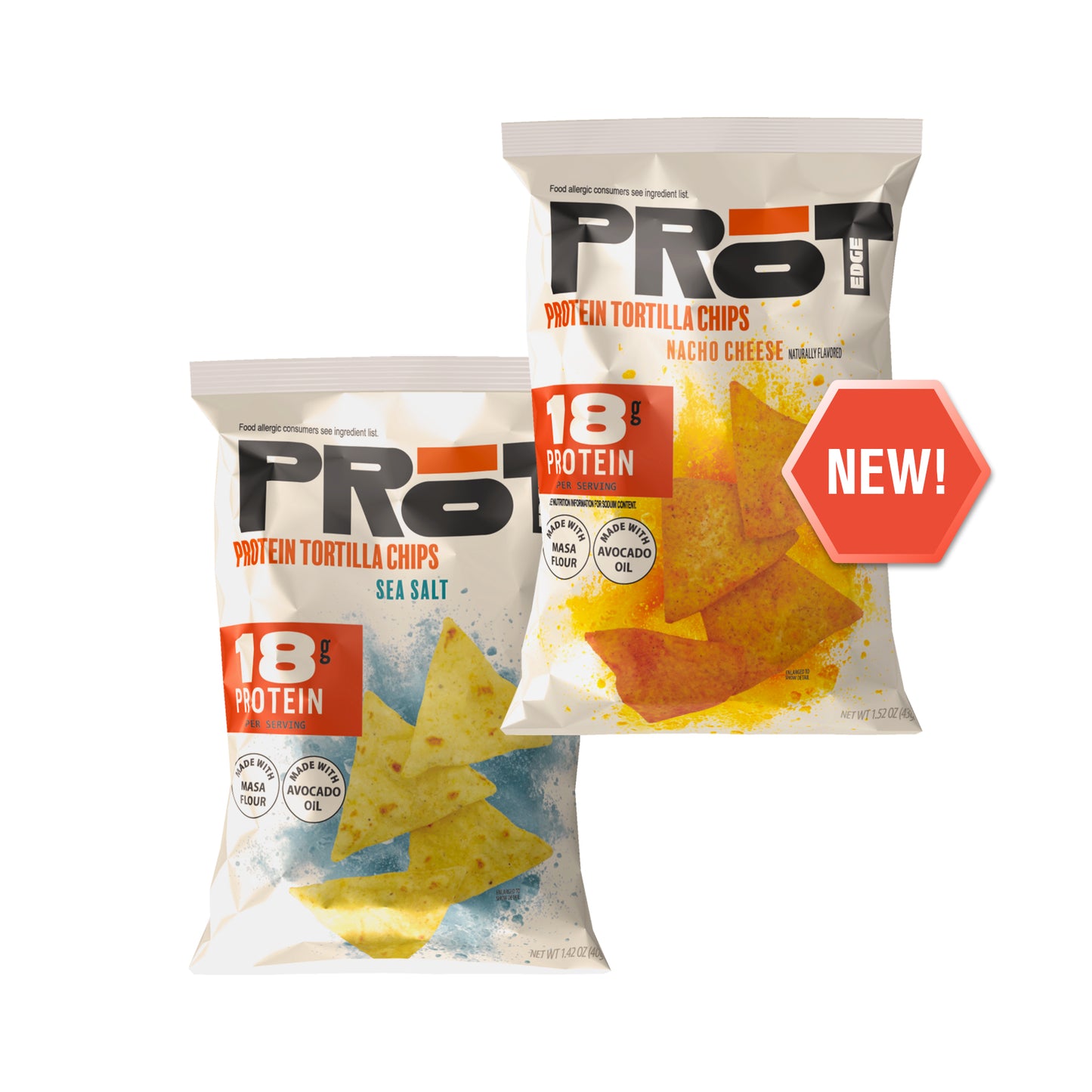 PRōT Edge™ Protein Tortilla Chips - Nacho Cheese & Sea Salt Variety Pack | 1.5 oz Single-Serve Bags