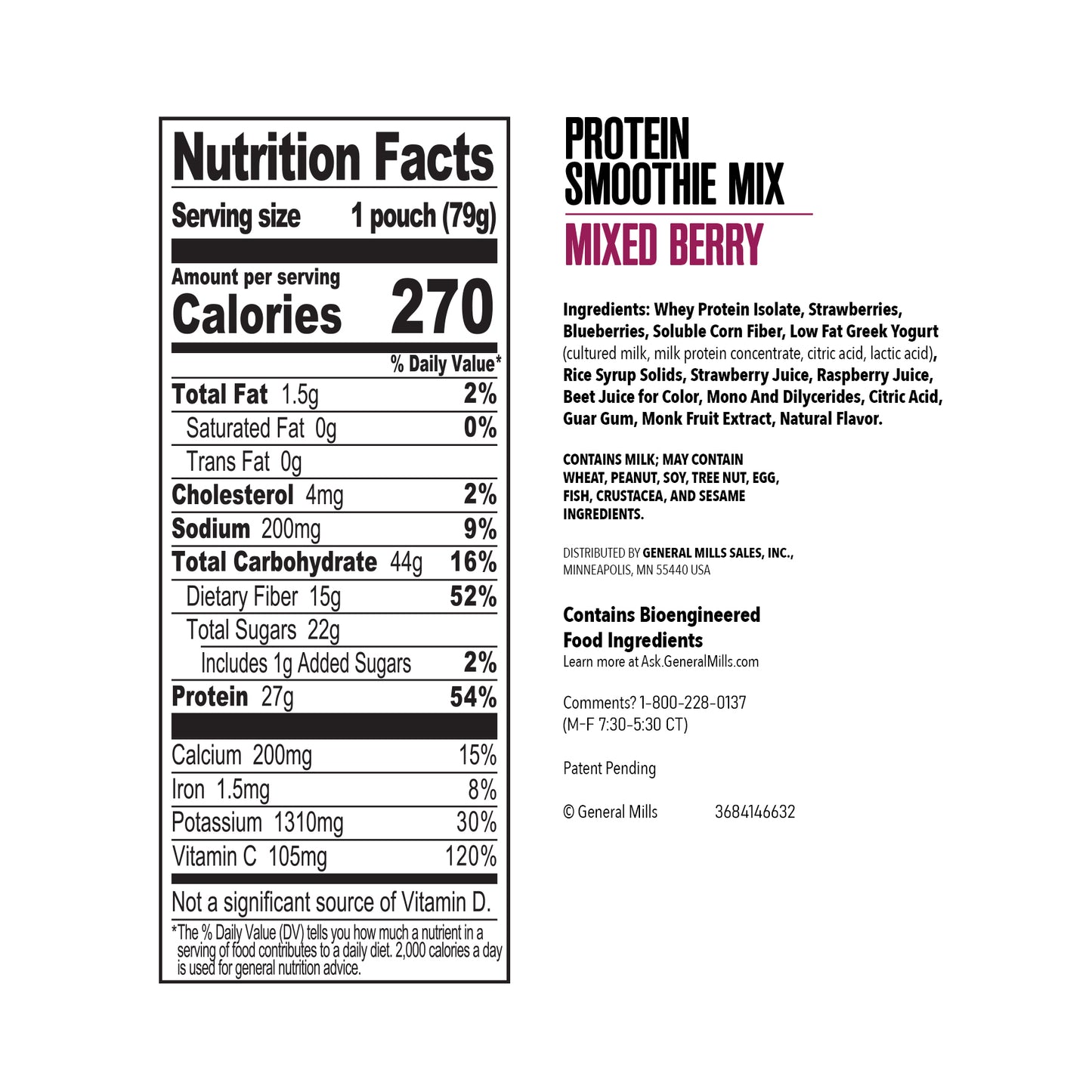 PRōT Protein Smoothie Mix - Mixed Berry | 2.8 oz Single-Serve Pouch